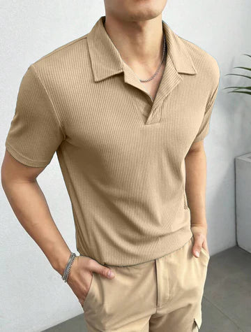 Emerce - Waffle Knitted Polo - BIEGE